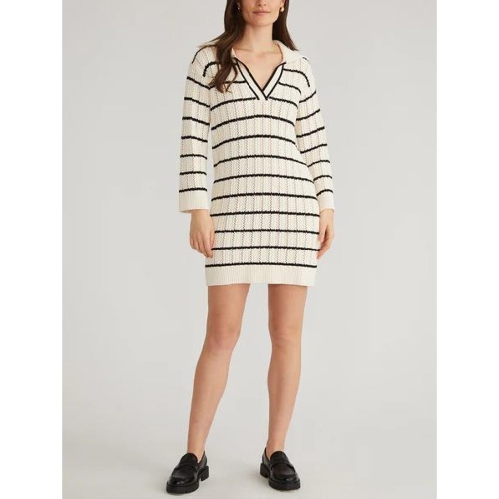 $139 NWT 525 America Striped Sweater Dress Women Large Crochet Cotton Mini